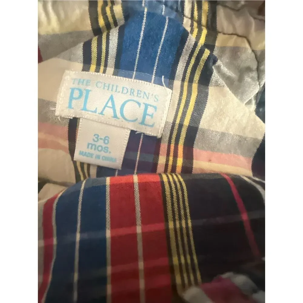 Y2K The Children's Place Patchwork Bandanna Plaid Shorts Overalls Baby 3-6 Month
